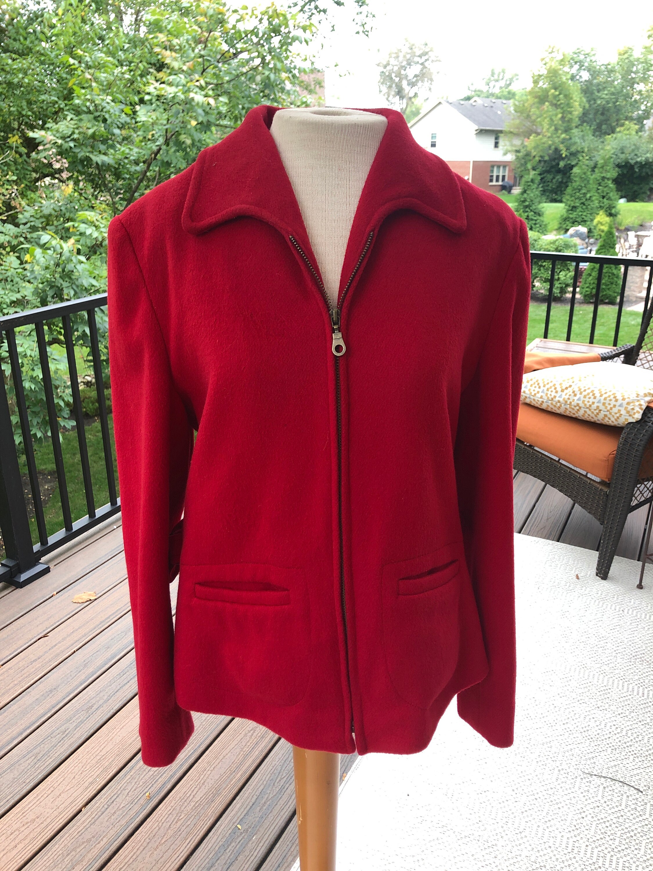 Vintage Red Wool Jacket or Coat, Short Coat, Zippered Winter Jacket, Size 10 Womans Outerwear