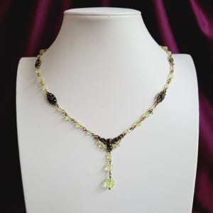 Uranium Glass Necklace Art Deco Style Vaseline Yellow Glass Czech Vintage Beads Necklace Pendant Handmade Women&#39;s Jewelry Gift for Women
