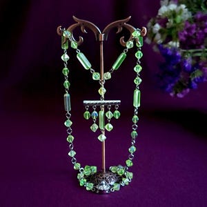 Collana in vetro di uranio e vaselina, stile Art Déco, con perline ceche in vetro giallo, vintage, ciondolo, fatto a mano, regalo per donna