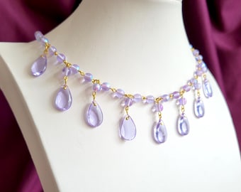 Purple Lavender Glass Necklace 22'' Drop Czech Glass Vintage Beads Handmade Jewelry