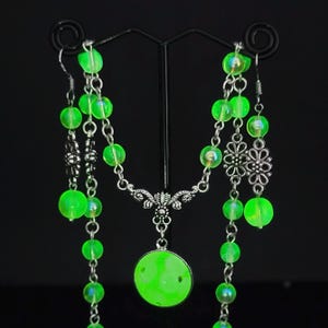 Art Deco Style Necklace and Earrings Vaseline Uranium Glass Yellow Czech Vintage Beads Unique Uranium Jewelry