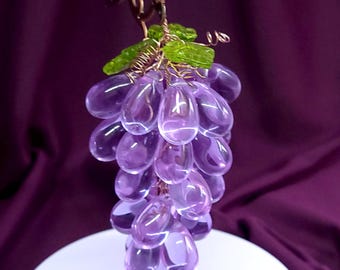 Handgemaakt druifdecor paars tsjechisch glas, vintage glaskralen (9 cm)