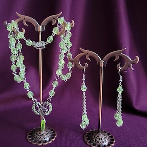 Vaseline Uranium Glass Necklace and Earrings Vintage Glass Czech Beads Handmade Jewelry