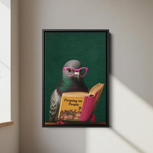 Funny Bathroom Wall Art, Pigeon Reading Pooping on People Print, Pooping Poster, Funny Home Decor, Animal Bathroom Decor, Toilet Humor Art