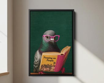 Funny Pigeon Bathroom Print: Reading & Pooping Animal Art