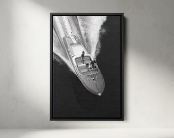 Luxury Riva Acquarama Yacht Poster, Black and White Boat Canvas, Italian Riviera Wall Art