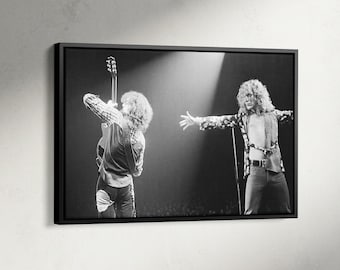Jimmy Page and Robert Plant Print, Led Concert Poster, Black White Rock Music Photo, Rock Music Concert Canvas