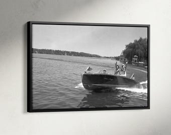 Fun Unique 1950's Motorboat Print, Womens on Motorboat Poster, Summer Wall Art, Lake House Decor