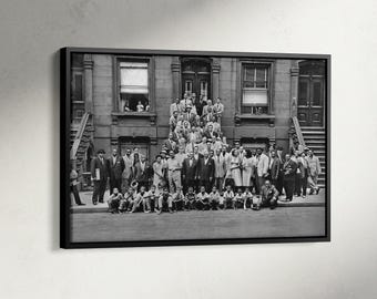 Impresión de retrato de jazz, lienzo "Un gran día en Harlem", póster de música jazz, foto clásica de jazz de Art Kane de 1958