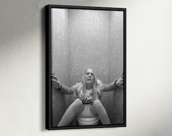 Impression de scène de toilettes de poussins blancs, art mural drôle de salle de bain, affiche en noir et blanc