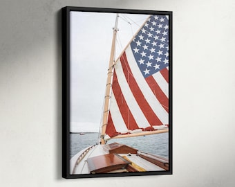 4th of July Sailing Boat Poster, Old Money American Flag Print