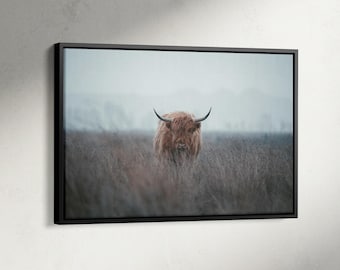 Highland Cow Poster, Scottish Highland Cow Canvas, Farmhouse Wall Art, Rustic Farmhouse Poster
