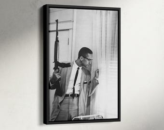Art mural Malcolm X avec un fusil, affiche d'activiste noir, tirages photographiques, afro-américain, toile Malcolm X