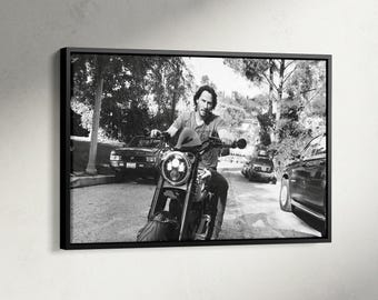 Keanu on Motorcycle Poster, Keanu Reeves Black White Print, Black White Motorbike Poster