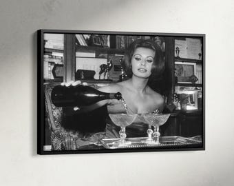 Sophia Loren Drinking Martini Poster, Black and White, Photography Prints