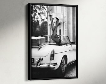 High Heels in Classic Car Print, Fashion Poster, Photography Print, Feminist Print, Teen Girl Room Decor