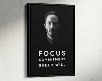 Impression portrait John Wick, engagement concentré, pure volonté, toile de Keanu Reeves, oeuvre d'art motivante