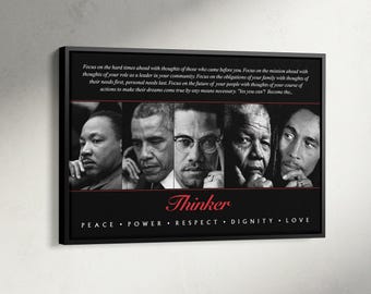 Thinker Poster, Thinkers Art Print, Martin, Obama, Malcolm X, Mandela, Marley, Black Activists Poster