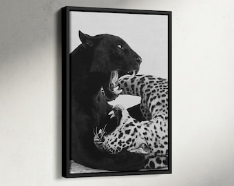 Cheetah and Jaguar Wall Art, Panther Canvas, 1950s Fashion Print, Black and White, Vintage Fashion Photography