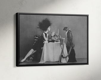 Leopard on a Leash Poster, Cheetah Collar Print, Leopard Art Decor, Retro Dinner Photo
