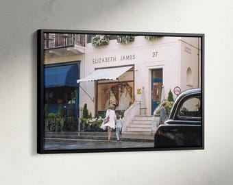 Stampa del negozio di abiti da sposa di Elizabeth James, arte murale del negozio di moda del film retrò