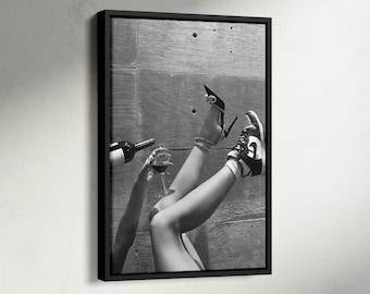 Woman Drinking Wine in Sneakers Wall Art, Woman Drinking Poster, Bar Cart Decor, Teen Girl Room