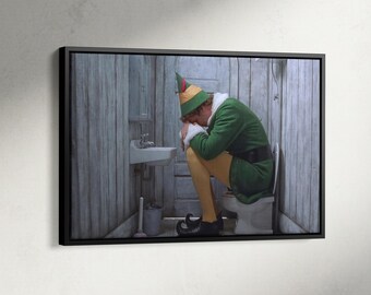 Elf Movie Poster, Buddy The Elf Canvas, Funny Bathroom Print, Funny Movie Bathroom Art, Buddy Elf Toilet Scene