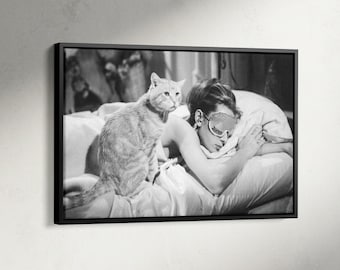 Póster de Audrey Hepburn, lienzo de Desayuno con diamantes, fotografía de Audrey Hepburn con gato, impresión de fotografía de moda