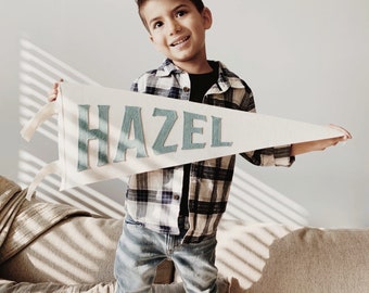 HAZEL PENNANT - Custom Name Wool Felt Pennant Flag - Vintage Style Personalized Felt Pennants and Banners