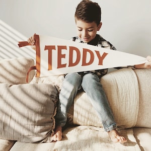 TEDDY PENNANT - Custom Name Wool Felt Pennant Flag - Vintage Style Personalized Felt Pennants and Banners