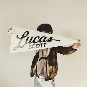 LUCAS PENNANT - Custom Name Wool Felt Pennant Flag - Vintage Style Personalized Felt Pennants and Banners