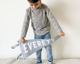 EVERETT PENNANT - Custom Name Wool Felt Pennant Flag - Vintage Style Personalized Felt Pennants and Banners