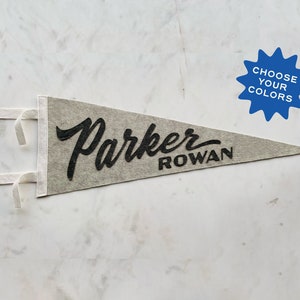 PARKER PENNANT - Custom Name Wool Felt Pennant Flag - Vintage Style Personalized Felt Pennants and Banners