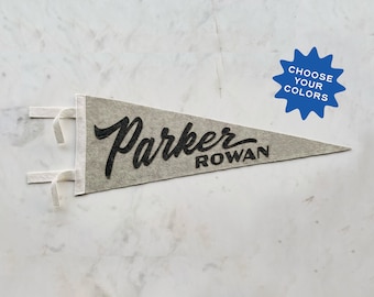 Custom Name Wool Felt Pennant Flag - Vintage Style Personalized Banner