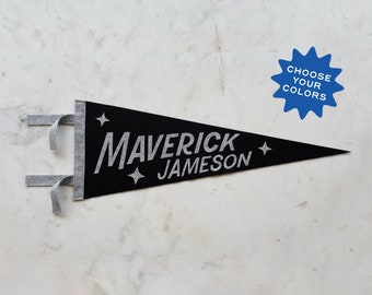 MAVERICK PENNANT - Custom Name Wool Felt Pennant Flag - Vintage Style Personalized Felt Pennants and Banners