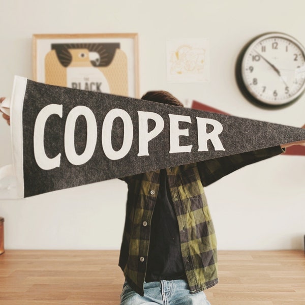 COOPER PENNANT - Custom Name Wool Felt Pennant Flag - Vintage Style Personalized Felt Pennants and Banners