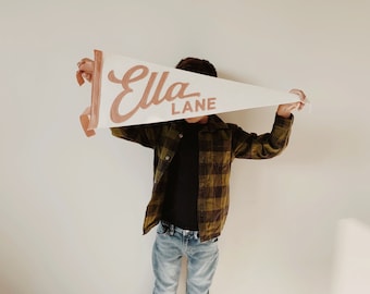 Custom Name Wool Felt Pennant Flag - Vintage Style Personalized Banner