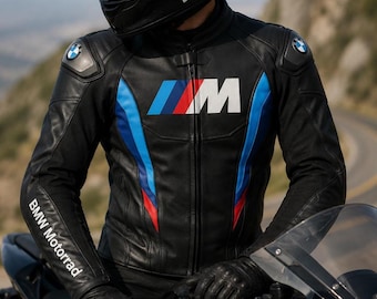 Chaqueta de cuero BMW Motorrad Racing, equipamiento de motociclista con protección CE.