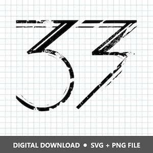 Può includere: Grafica digitale nera del numero 37 con una texture grunge usurata. I numeri sono in grassetto e delineati, con un aspetto ruvido e usurato. La parte inferiore dell'immagine include il testo "DOWNLOAD DIGITALE • SVG + PNG FILE".