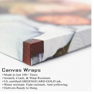 The image is a close-up of a canvas wrap, highlighting its features and benefits.