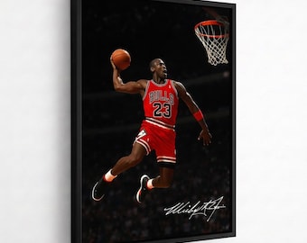 Póster de baloncesto de Michael Jordan, arte mural deportivo inspirador, imprimible motivacional de atleta, decoración para gimnasio, oficina en casa