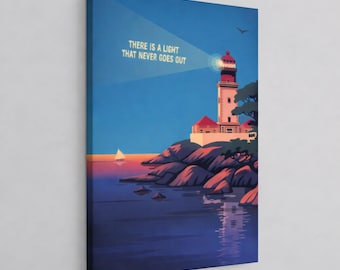 Lámina decorativa de faro costero, póster de puesta de sol sobre el océano, decoración minimalista de playa, obra de arte con cita inspiradora.