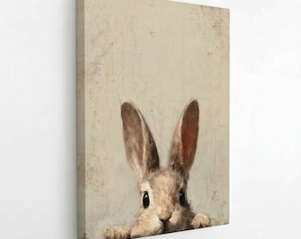 Cottagecore Rabbit Wall Art, Cozy Rustic Bunny (Neutral Tones)