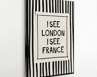 Divertida lámina decorativa para el baño, póster "Veo Londres, Francia", decoración moderna para el baño, obra de arte con humor simpático.