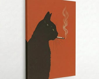 Póster de gato negro fumando, animal caprichoso de estilo retro vintage, arte de pared divertido y original para la cocina, carrito de bar o decoración del hogar.