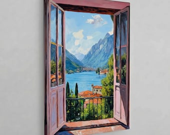 Cuadro mural de ventana abierta, lámina inspirada en Henri Matisse, obra de arte de puertas de patio mediterráneas, póster de exposición moderna