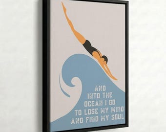 Arte mural espiritual sobre el océano, póster "Entro al océano voy", decoración marina motivacional, póster para casa de playa inspirado en el yoga
