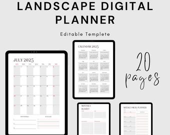Landscape Digital Planner | Undated Horizontal GoodNotes Planner | Boho iPad Planner PDF | Digital Organizer for iPad