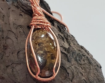 Bronzite Oval Pendant, Copper Wire Wrapped Bronzite, Bronzite Copper Necklace. 22