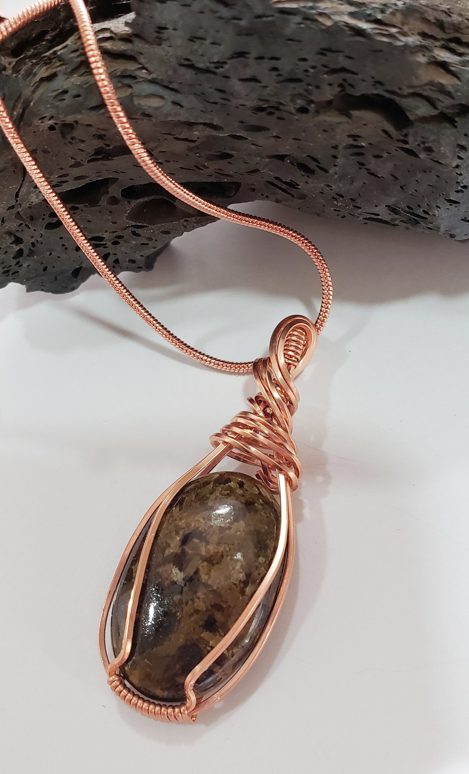 Bronzite Oval Pendant Copper Wire Wrapped Bronzite Bronzite | Etsy